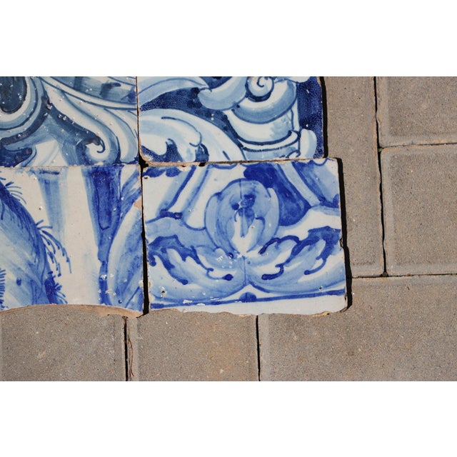 18th Century Antique Portuguese Baroque Tiles With Rococo Scrollwork & Landscape Details, Set of 6 For Sale - Image 6 of 9
