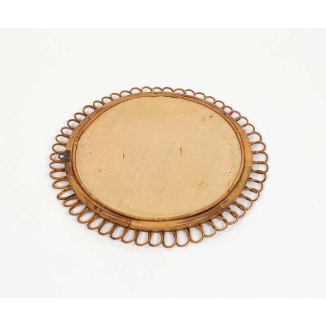 Mid-Century Round Rattan and Bamboo Wall Mirror in the style of Franco Albini, Italy, 1960s For Sale - Image 10 of 11