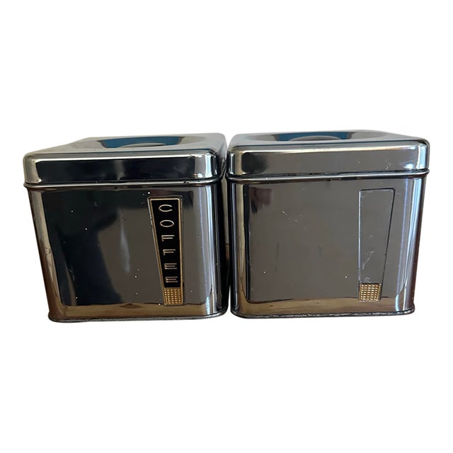 Vintage Chrome Coffee & Tea Canisters — Set of 2 For Sale