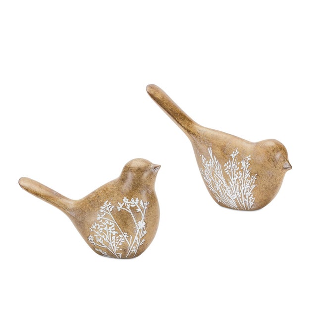 Kenneth Ludwig Chicago Floral Etched Bird Figurine with Wood Grain Design (Set of 4) For Sale - Image 4 of 6