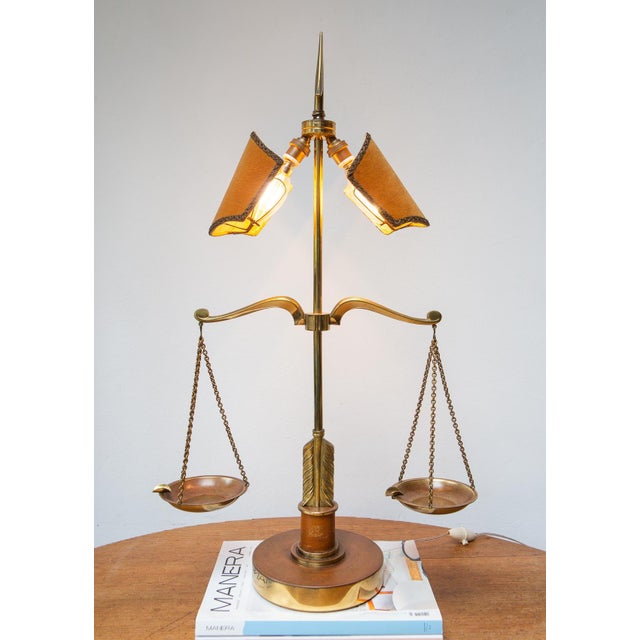 Balance Brass and Leather Table Lamp, 1970s For Sale - Image 11 of 11