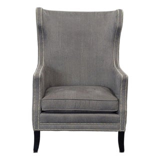 Bernhardt Kingston Gray High Back Lounge Chair With Nailhead Trim For Sale