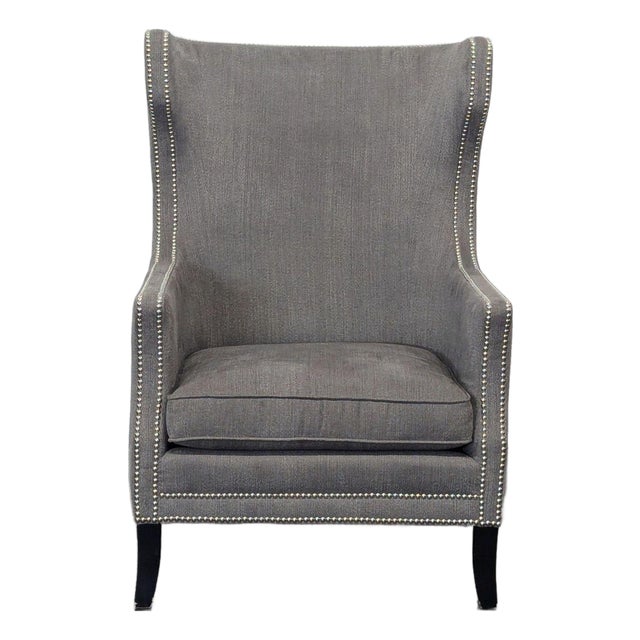 Bernhardt Kingston Gray High Back Lounge Chair With Nailhead Trim For Sale