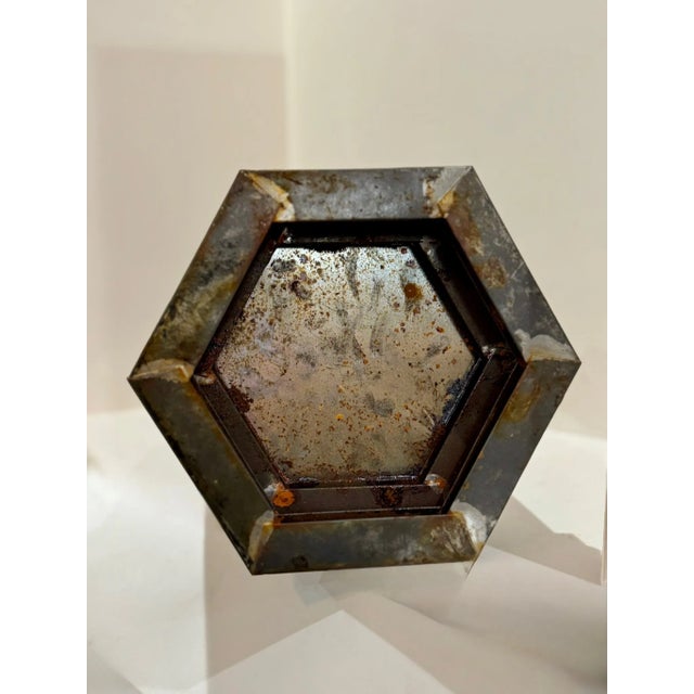 Mid 20th Century Silvered Metal & Glass Hexagonal Display Vitrine/Display For Sale - Image 9 of 9