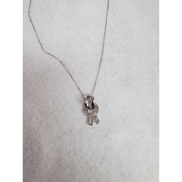 Baguette Diamond Ribbon Pendant .48cttw 14K White Gold 16" For Sale - Image 4 of 5