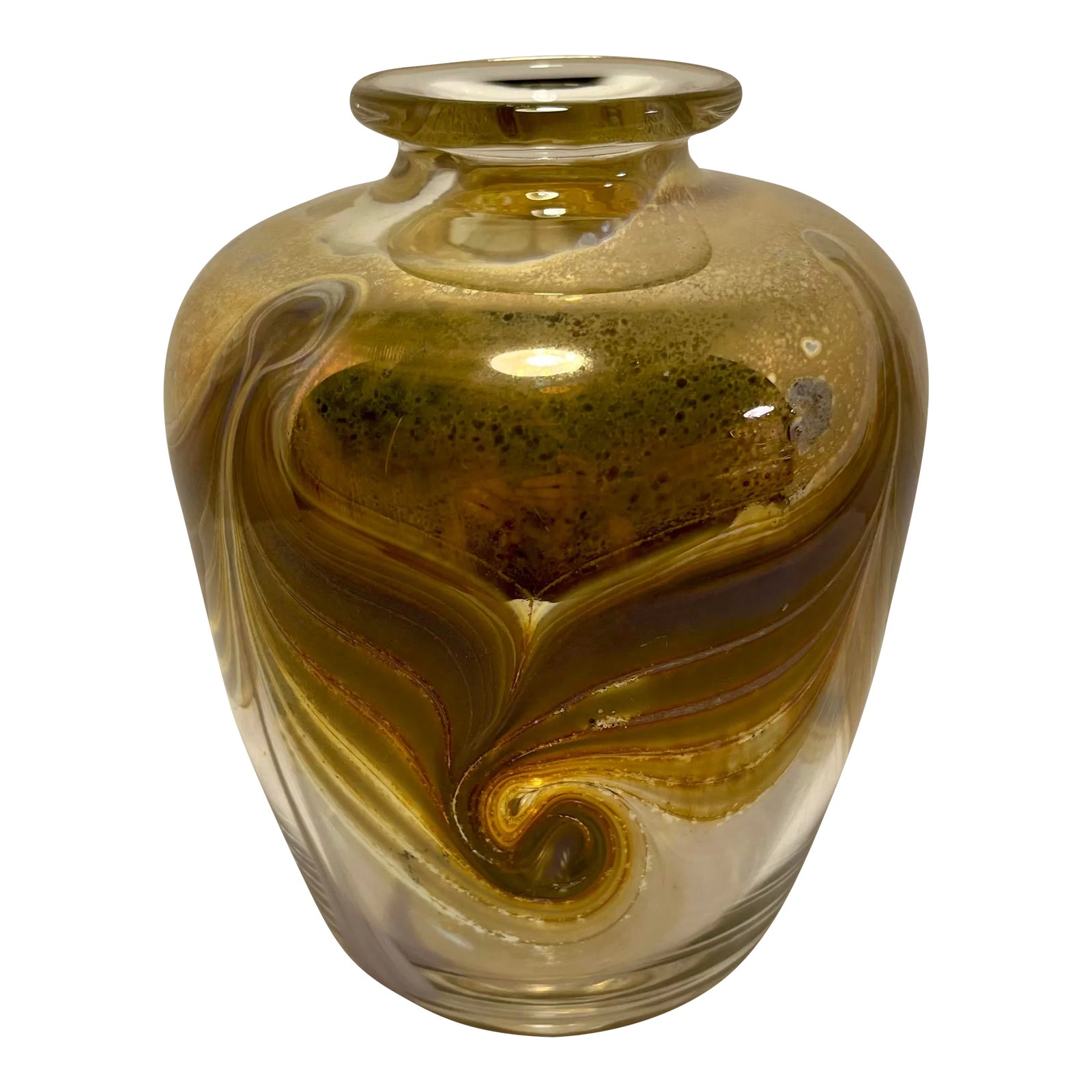 1984 Vintage Studio Art Glass Lavender & Gold Signed Bruce Freund Vase ...