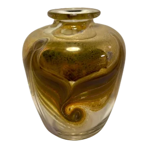 1984 Vintage Studio Art Glass Lavender & Gold Signed Bruce Freund Vase