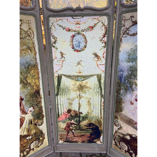 An elegant 1960s French Louis XVI–style room divider, handcrafted in solid beechwood and finished in a softly aged antique...