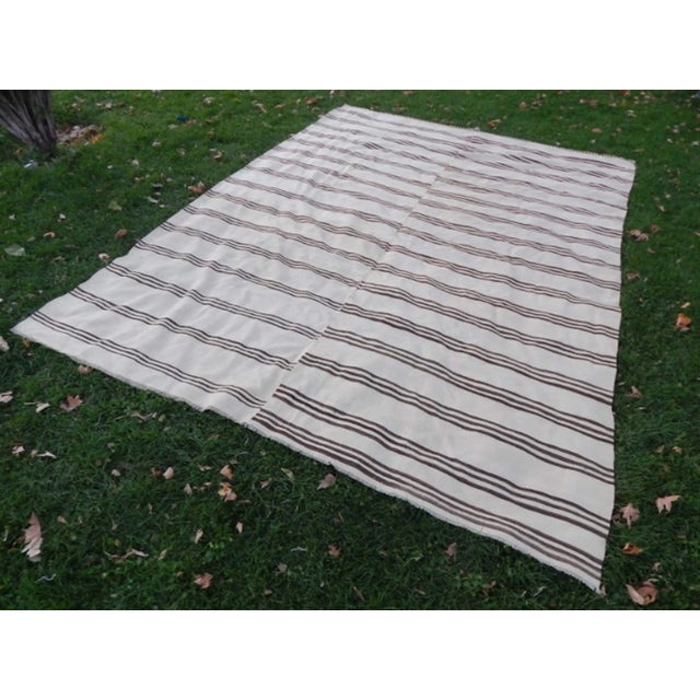 Turkish Vintage Striped Turkish Hemp Kilim Rug 9′2″ × 12′6″ For Sale - Image 3 of 13