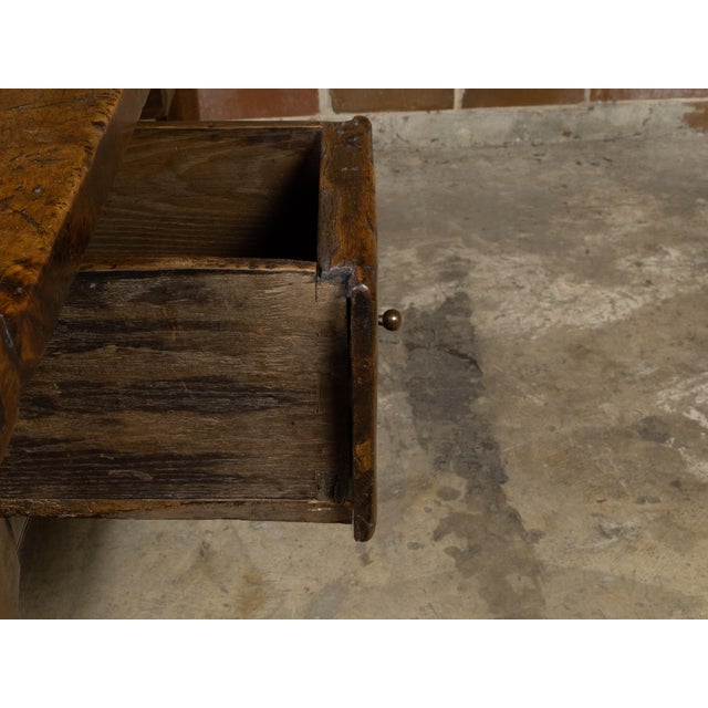 French 1800s Walnut Desk with Three Drawers, Carved Floral Motifs and Patina For Sale - Image 9 of 12