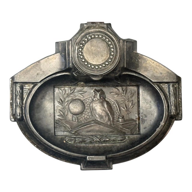 Early 20th Century 1930s French Art Deco Spelter Owl & Book Form Scholar’s Desk Inkwell For Sale - Image 5 of 5