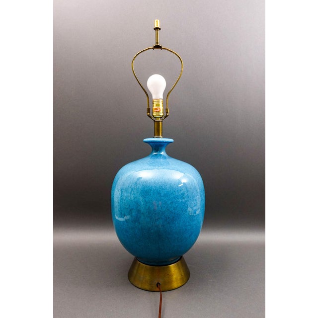 Mid 20th Century 1960s Mid Century Modern Large Blue Turquoise Glazed Ceramic Pottery Table Lamp For Sale - Image 5 of 10