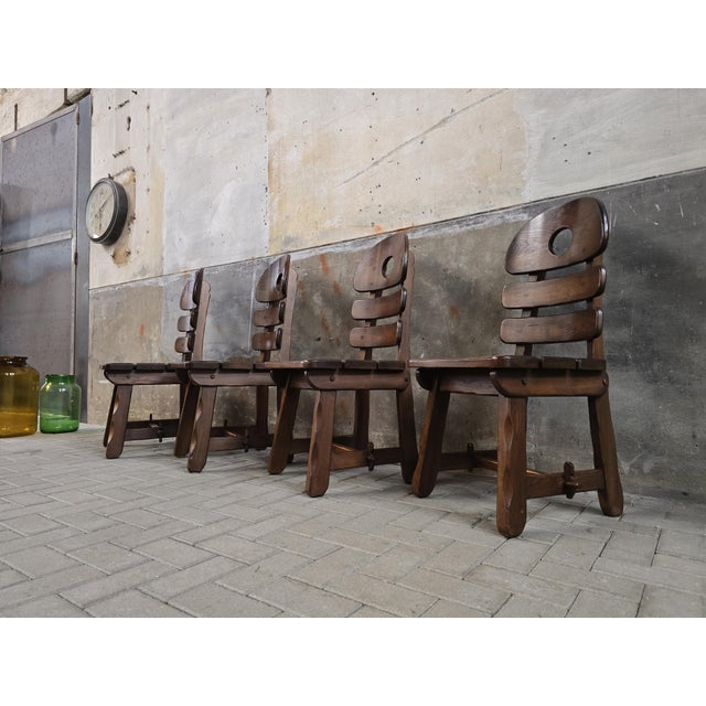 Brutalist Oak Fishbone Chairs, 1970s, Set of 4 For Sale - Image 9 of 11