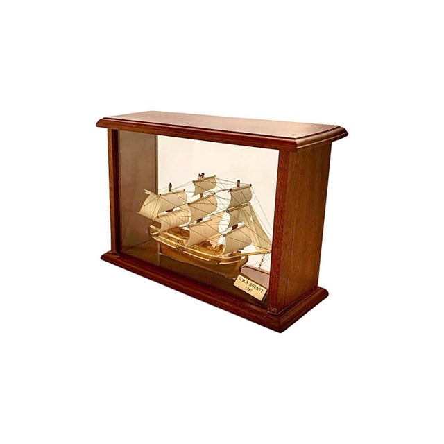 Nautical Ship Model in Glass Display Case HMS Bounty Replica Vintage Nautical Decor For Sale - Image 3 of 8