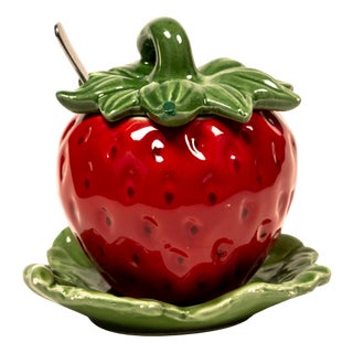 Vintage Majolica Strawberry Jam Bowl, 1970s For Sale