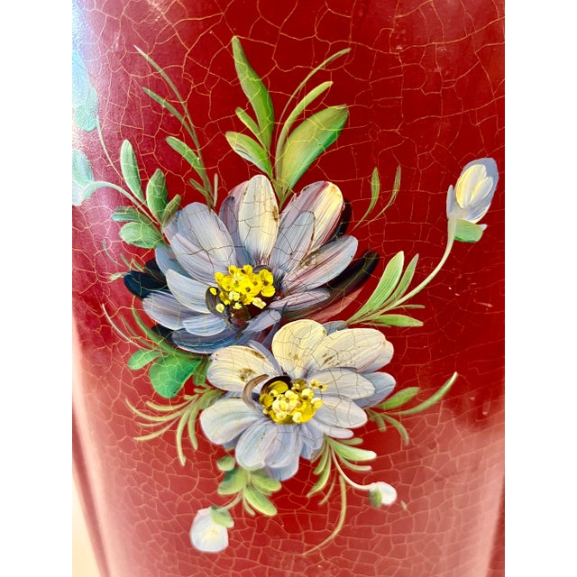 Vintage French Provincial Red Tole Floral Hand-Painted Umbrella or Walking Stick Stand For Sale - Image 9 of 12