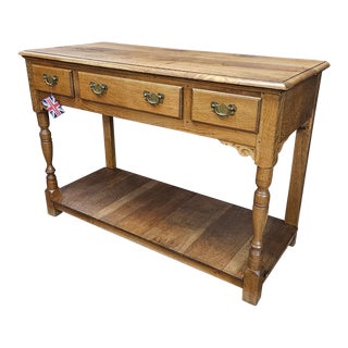 Late 20th Century English Oak Turned Leg Potboard Sideboard With Brass Handles For Sale