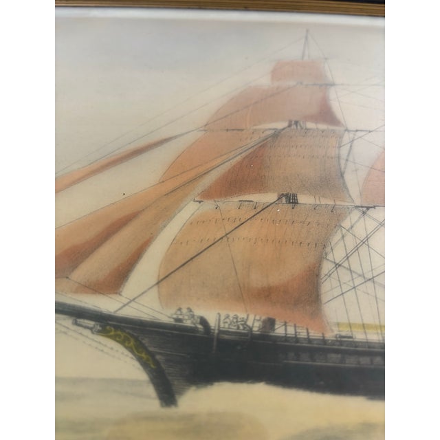 Currier & Ives “The Celebrated Clipper Bark Grapeshot Belonging to Geo. Law Esq. n.y.” Hand Colored 1855 Lithograph in Original Frame For Sale In Charleston - Image 6 of 10