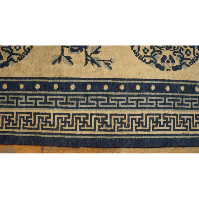 Textile Mid-19th Beige Greek Key Antique Chinese Ningxia Carpet Knotted 5'2" X 10'2" Rug For Sale - Image 7 of 9