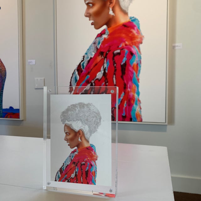 "Technicolor Raincoat" Contemporary Expressionist Portrait Photograph in Lucite Frame For Sale - Image 4 of 13