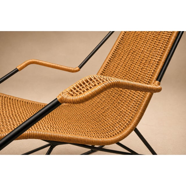 Brazilian Modern Rocking Chair in Metal, Wicker & Green Mohair by Carlo Hauner, 1950s For Sale - Image 14 of 18
