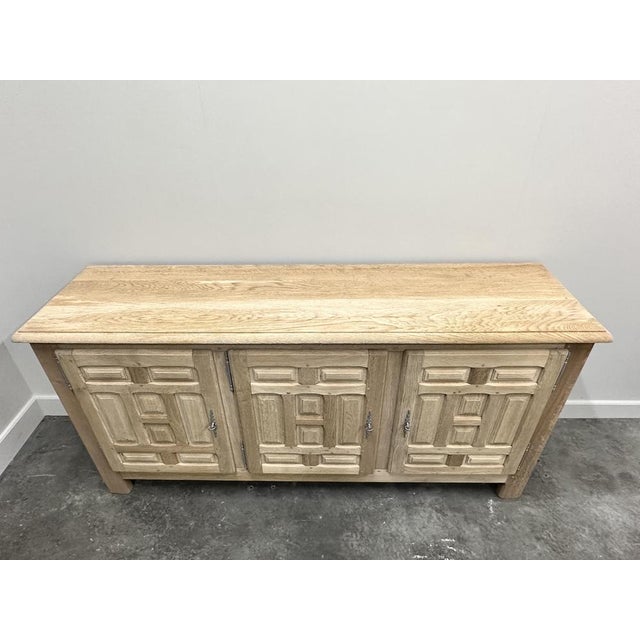 Wood Vintage French White Oak Brutalist Sideboard, France, 1960s For Sale - Image 7 of 15