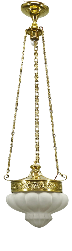 Art Nouveau Secession Pendant Light in Brass and Opaline Glass, Czechoslovakia, 1900s