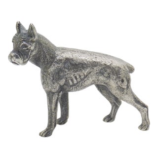 Vintage Italian Handmade Genuine Silver Detailed Boxer Dog Large and Heavy Rare Solid Figurine For Sale