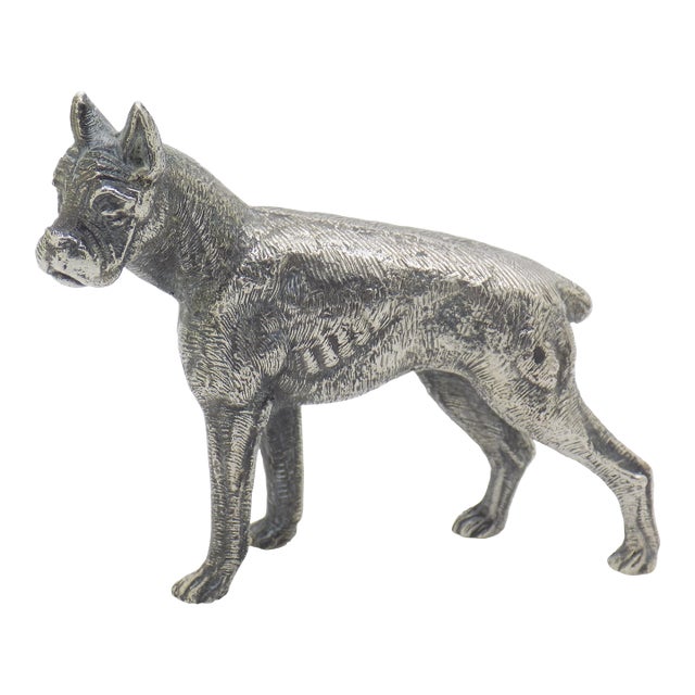 Vintage Italian Handmade Genuine Silver Detailed Boxer Dog Large and Heavy Rare Solid Figurine For Sale