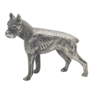 Vintage Italian Handmade Genuine Silver Detailed Boxer Dog Large and Heavy Rare Solid Figurine