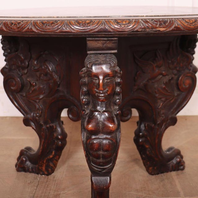 Brown Vintage English Carved Lamp Table, 1890s For Sale - Image 8 of 12