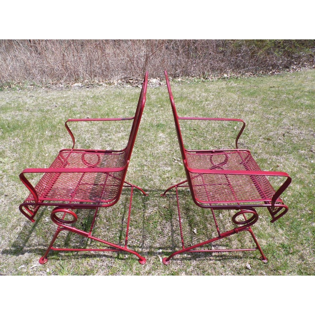 Vintage Mid Century Modern Wrought Iron & Metal Mesh Bouncer Patio