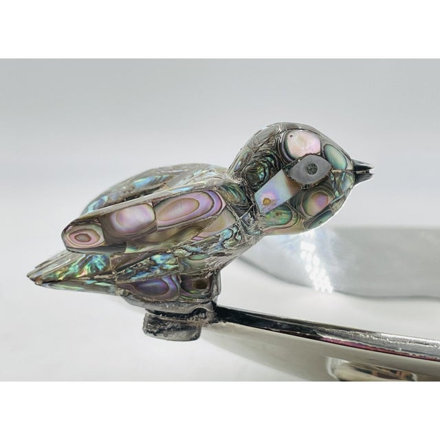 Vintage Footed Tray With Abalone Bird by Los Castillo, Mexican Modernism For Sale - Image 15 of 18