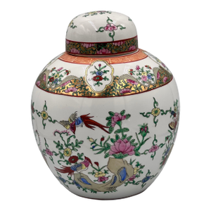 Chinese Export Famille Rose Oriental Gilt Porcelain Lidded Ginger Jar Tea Caddie