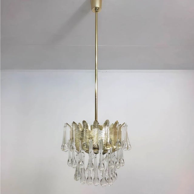 1970s Chandelier with Murano Drops in Silver Frame from Palwa, 1950s For Sale - Image 5 of 14