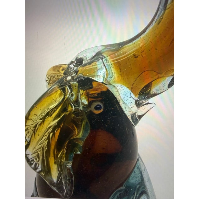 Glass Vintage Italian Style Sommerso Art Glass Elephant Pair Amber Aqua Blue Clear Glass 9” For Sale - Image 7 of 9