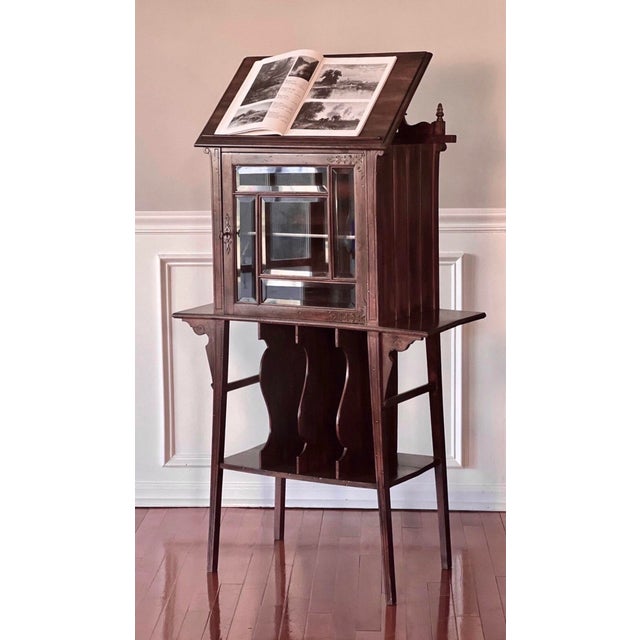 1910s Art Nouveau Walnut Display or Music Cabinet With Beveled Glass and Easel Stand, C. 1910s For Sale - Image 5 of 17