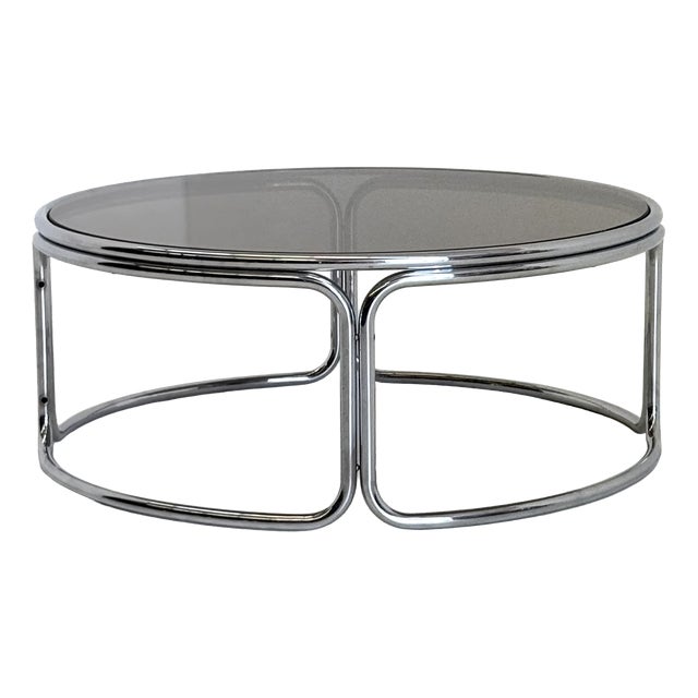 Space Age Coffee Table with Smoked Glass and Chrome, 1970s For Sale