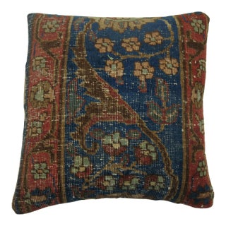 Zabihi Collection Blue Border Tabriz Rug Pillow For Sale
