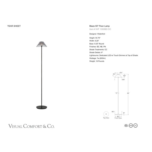 Waterford by Visual Comfort Signature Blaze 55" Floor Lamp in Bronze with Clear Crystal Designer: Waterford Height: 54.75"...