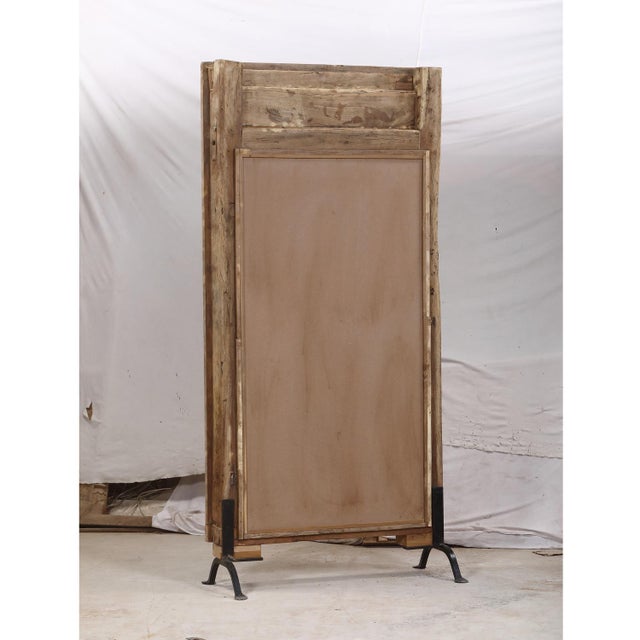 Antique Indian Bleached Teakwood Carved Door Frame C. 1880, With a Mirror Added on Iron Legs For Sale In Santa Fe - Image 6 of 6