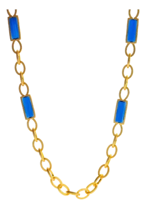 Versatile Glow Blue Cat Eye Gold Long Necklace