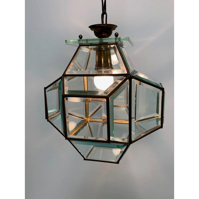 Large Italian Lantern in Brass & Cut Glass, 1950s For Sale - Image 12 of 17