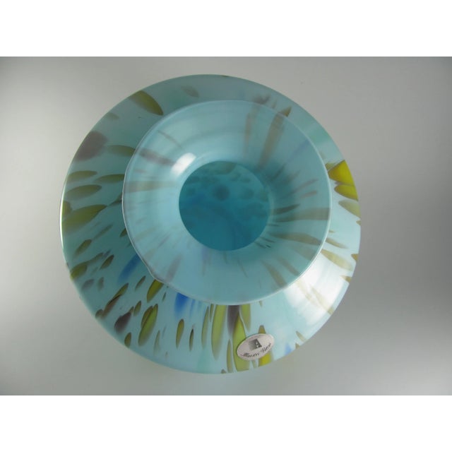 Glass Large Mouth Blown Cased Art Glass Florence Tuscany Italy Turquoise Baby Blue Citrine Copper Vase For Sale - Image 7 of 9