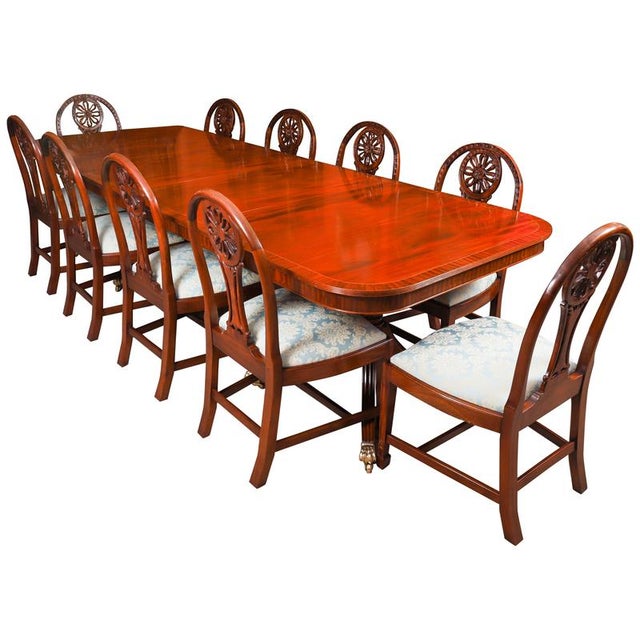 Vintage Regency Revival Flame Mahogany Dining Table and Chairs, Set of 11 For Sale - Image 14 of 14