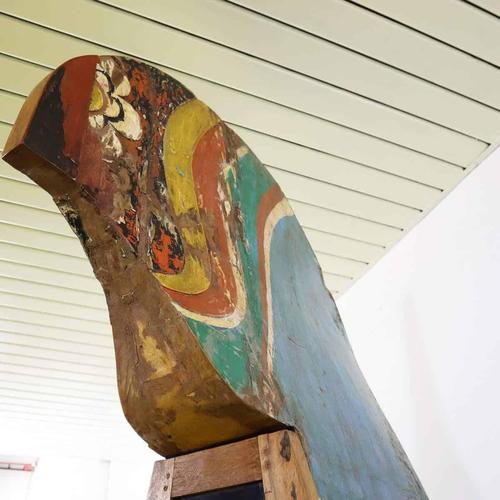 Wooden Bookcase with Glass Door and Painted Boat Section For Sale - Image 14 of 18