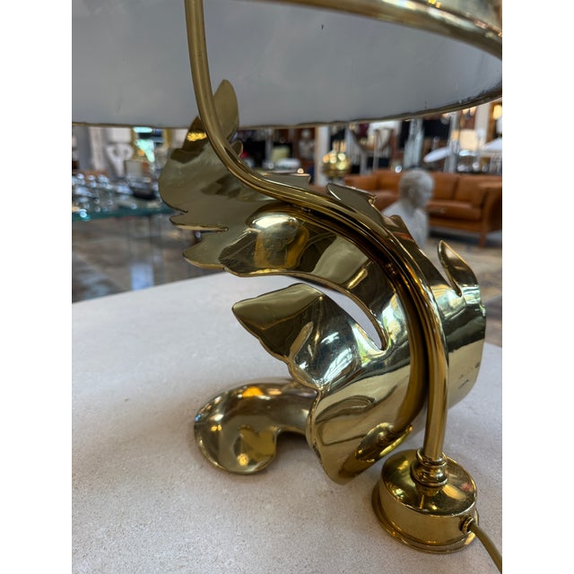 Brass Italian Sculptural Brass Table Lamp With Cylindrical Shade, 1970s For Sale - Image 8 of 8