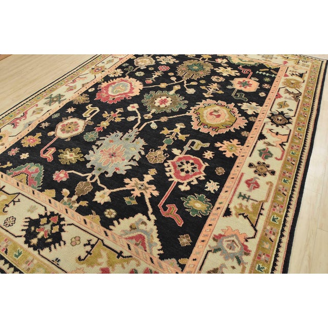 Farmhouse Oushak Rug 8’9” X 11’11” Black Wool Traditional Hand-Knotted Oriental Carpet For Sale - Image 3 of 12