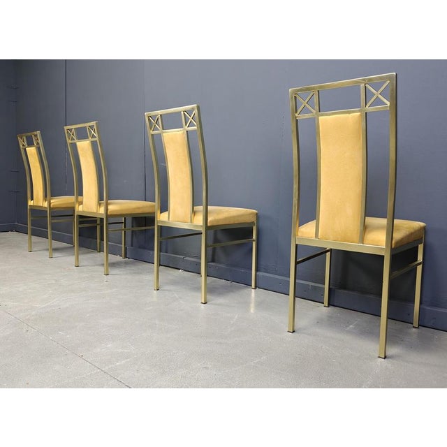 Vintage Brass Dining Chairs attributed to Belgochrom, 1970s, Set of 4 For Sale - Image 6 of 14