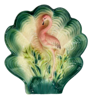 1950s Rare Japanese Mid-Century Tropical Calm Shell Flamingo Flower Wall Planter